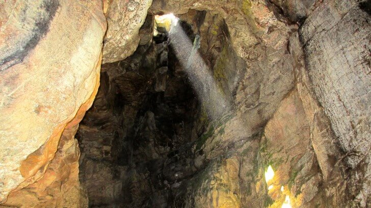 The entrance to a cave
