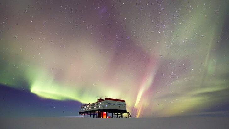 The Aurora Australis above a research station