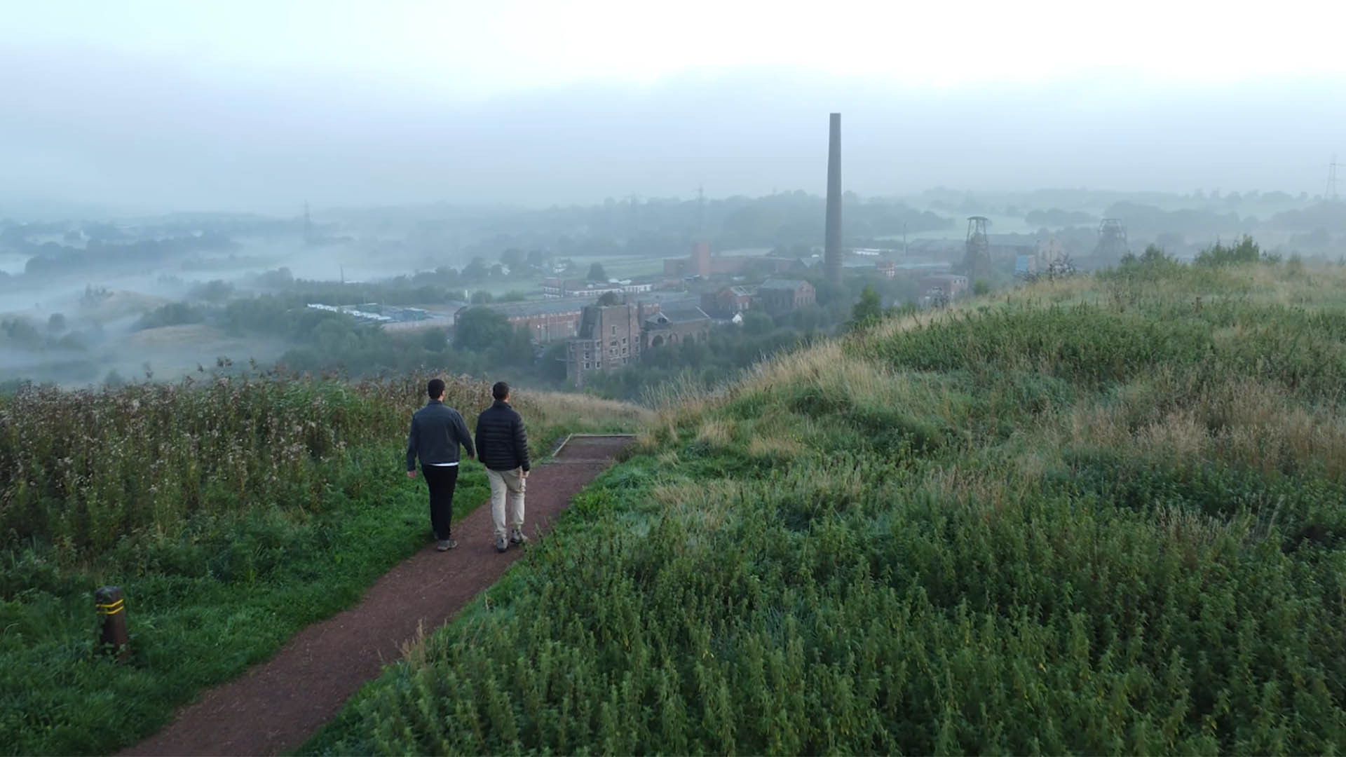 Yussef and Dan walk towards Chatterley Whitfield