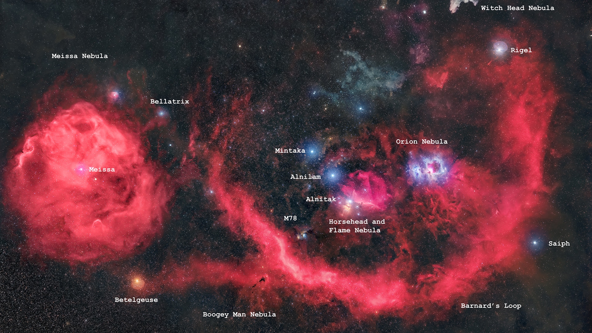 The orion constellation, labelled