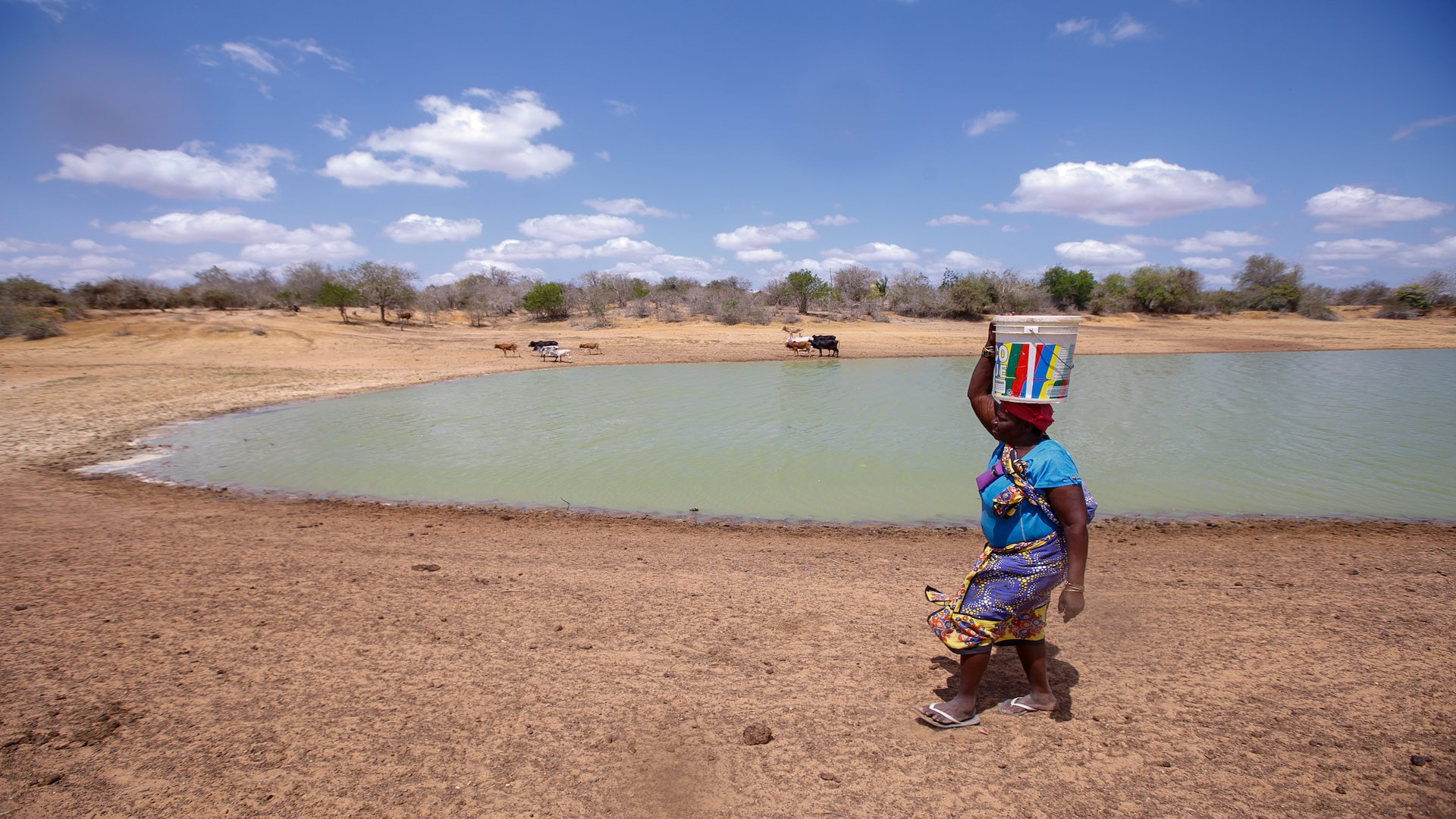 Woman carrying water in Kilifi, Kenya.